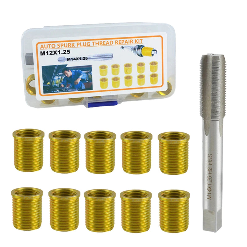Spark Plug Thread Repair Kit M12x1.25 Inserts and M14x1.25 Tap Kit Cylinder Head Rethreaded Kit for Automotive Engine