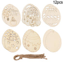6/12Pcs Easter Egg Wooden Slice Kids DIY Painting Gift Hanging Pendant Unfinished Wood Crafts Happy Easter Party Home Decoration