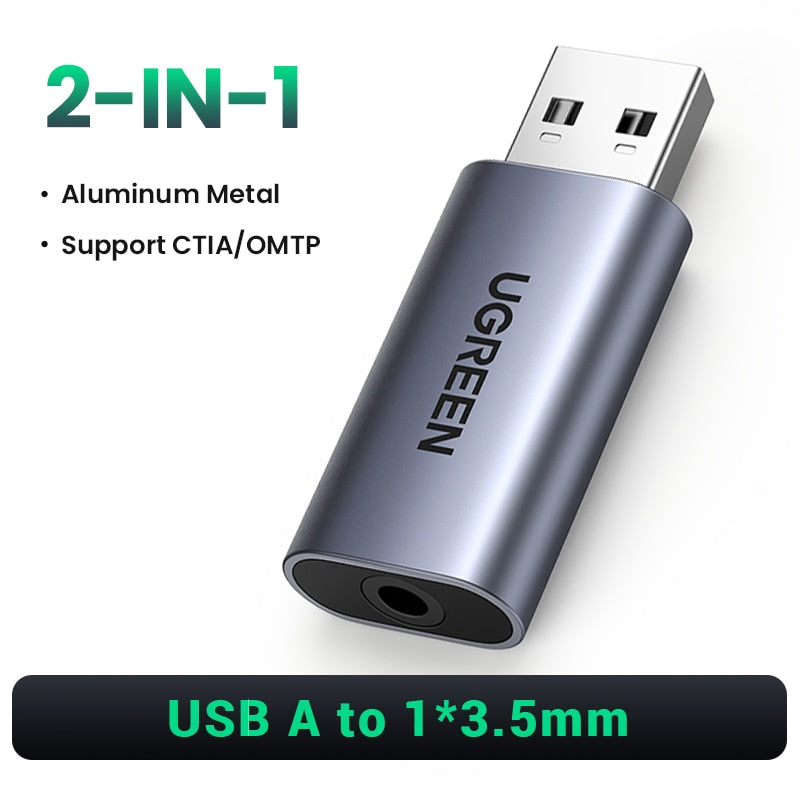 UGREEN Sound Card 2-in-1 USB Audio Interface External 3.5mm Audio Adapter Soundcard for Laptop PS4 Headset USB Sound Card