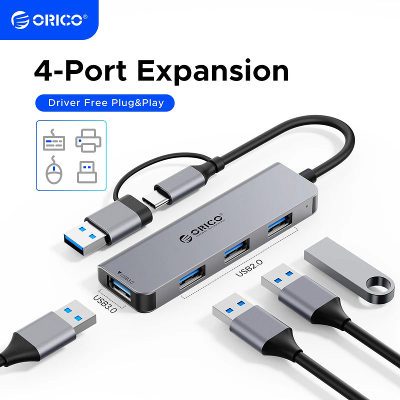 ORICO USB HUB 4-in-1 USB Type C to USB 3.0 HUB Splitter Expansion Docking Station Aluminum OTG Adapter Computer Accessories