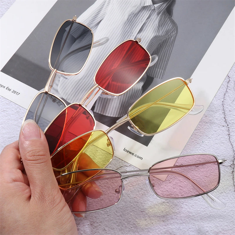 Men Women Eyewear Clear Lens Metal Sun Glasses Brand Shades Vintage Rectangle Sunglasses Small Oval Women's Sunglasses