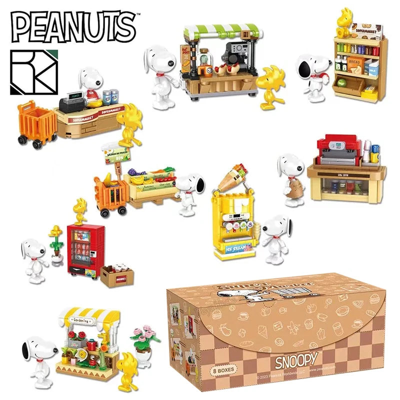 Genuine Anime Snoopy Action Figures Kawaii Cartoon Building Blocks Toy Bricks Assemble Educational Toys For Children Gifts