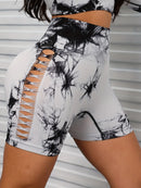 Women Tie Dye Hollow Seamless Yoga Shorts Leggings For High Waist Summer Fitness Running Cycling Sports Push Up Gym Shorts