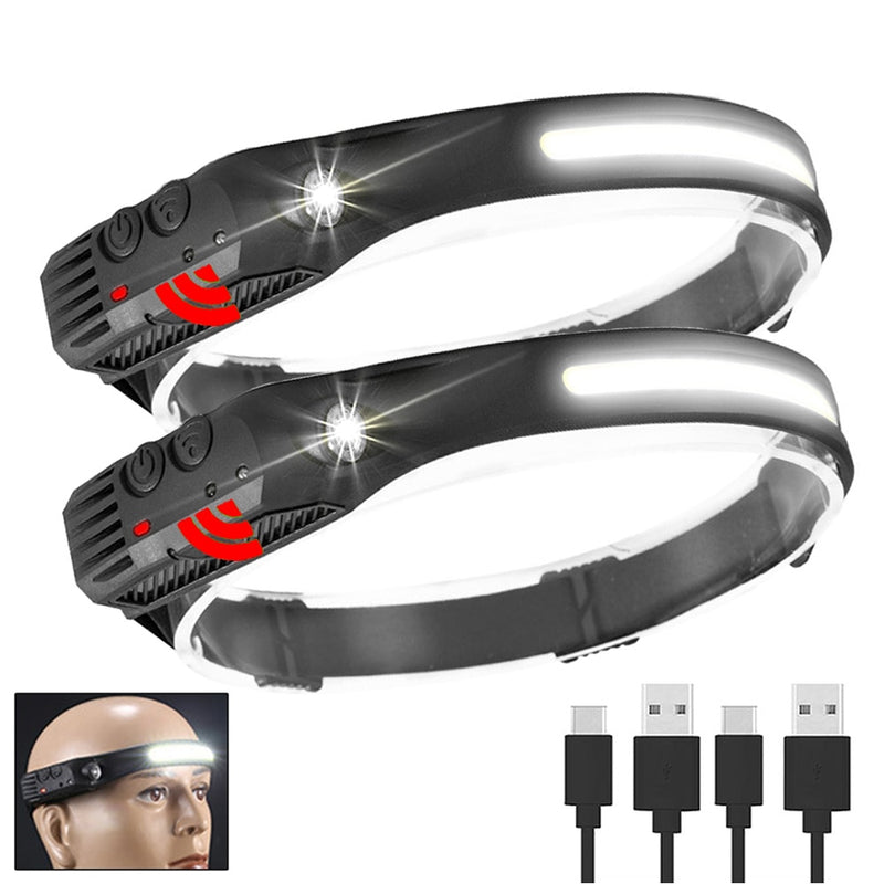 Induction Headlamp COB LED Head Lamp with Built-in Battery Flashlight USB Rechargeable Head Lamp 5 Lighting Modes Head Light