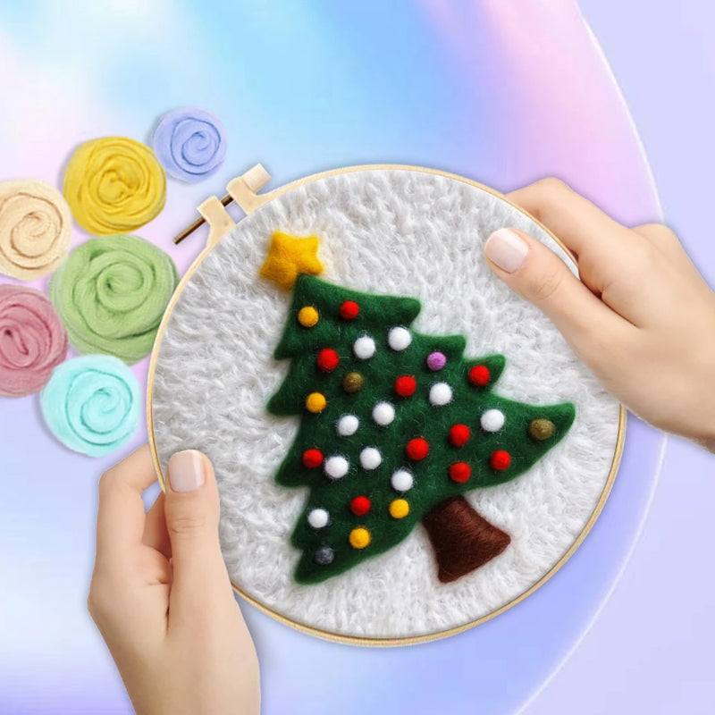 PhotoCustom 20x20cm Frame Needle Felting Kit Christmas Tree Needle Felting Patterns For Beginners Wool Felting Set DIY Craft