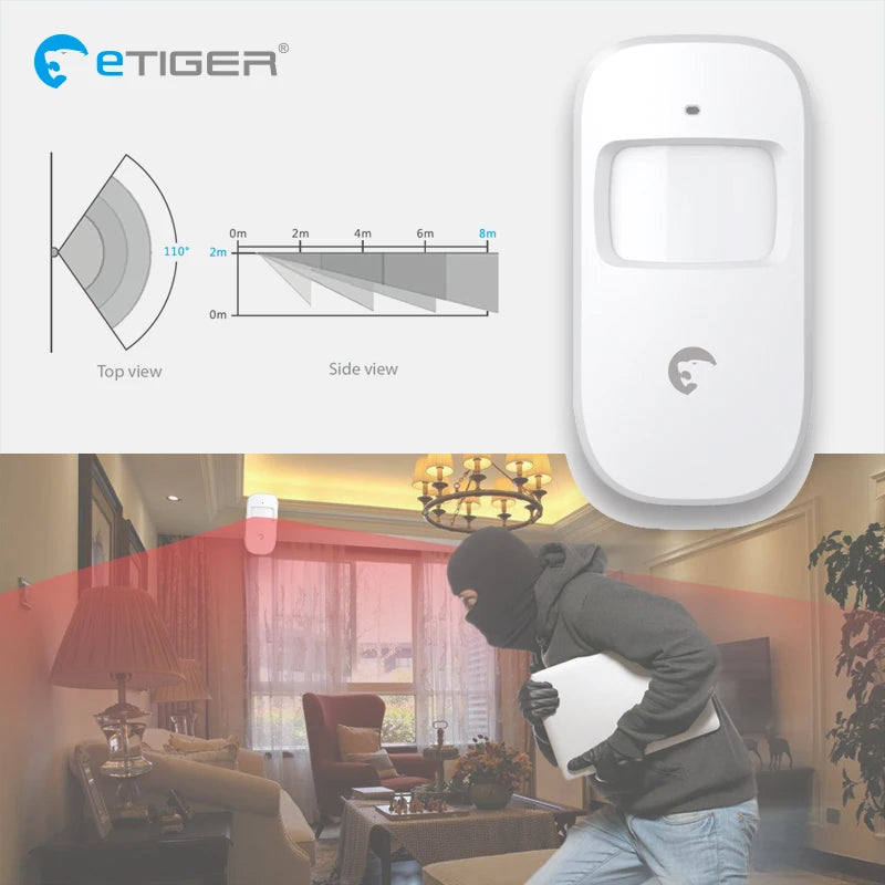 Etiger Home seciruty 433mhz Wireless Alarm Detector  Sensor Smoke Water leakage Gas SOS Panic Button for Home Intruder System