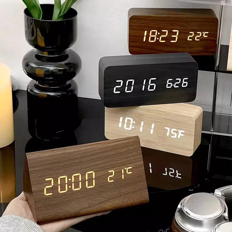 Alarm Clock for Bedrooms Bedside Table Wooden Desk Decor Wake Up Table Clock With Temperature Led Digital Clock Light Dawn