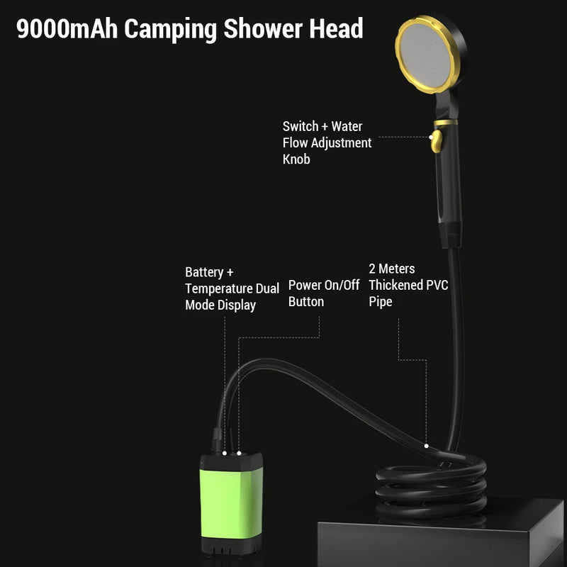 Portable Camping Shower Pump 9000/7800/6000mAh Rechargeable Electric Shower Pump with Intelligent Digital Display Outdoor Tools