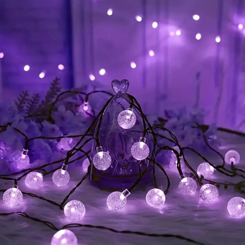 1PC 20/30 LED Halloween Purple Bubble Ball String Lights With 8 Lighting Modes Outdoor Waterproof Solar Powered Decorative Lamp