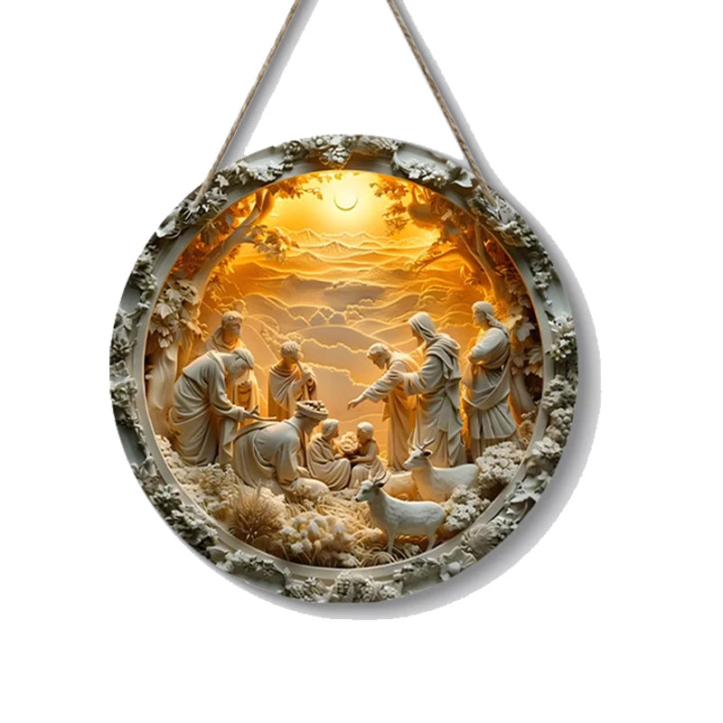 1pcs Easter Nativity Keepsake Christmas Plane Wooden Prayer Pendant Jesus Christ Religiou Hanging Tree Home Furnish Decor Supply