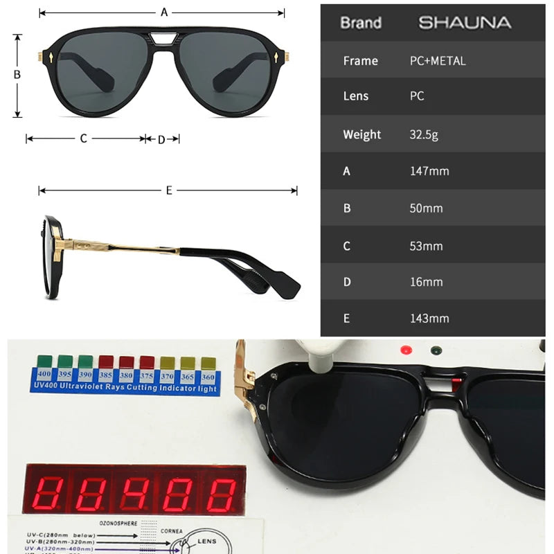 SHAUNA Retro Double Bridges Pilot Men Sunglasses Fashion Brand Designer Shades UV400 Trending Rivets Women Luxury Sun Glasses