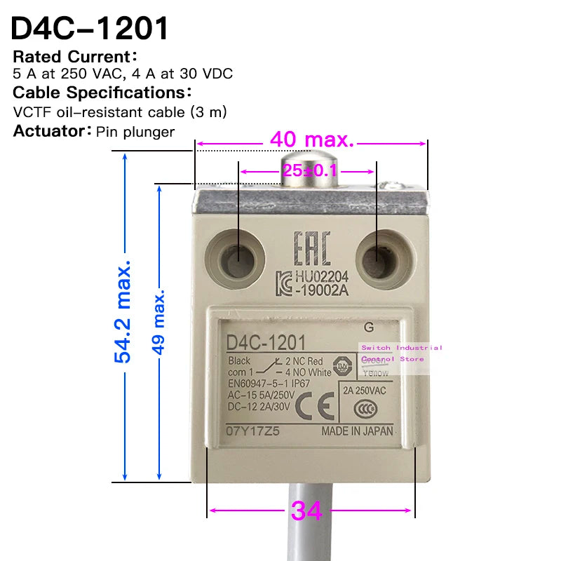 High strength waterproof travel limit switch D4C-1202 1201 1203 1220 1224 1231 1232 1233 1250 1260 1620 3324 Enclosed switch1227