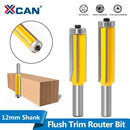 XCAN Milling Cutter 12mm Shank Flush Trim Router Bit 4Flute Pattern Wood Router Bit Top Bearing Bits Woodworking Tools