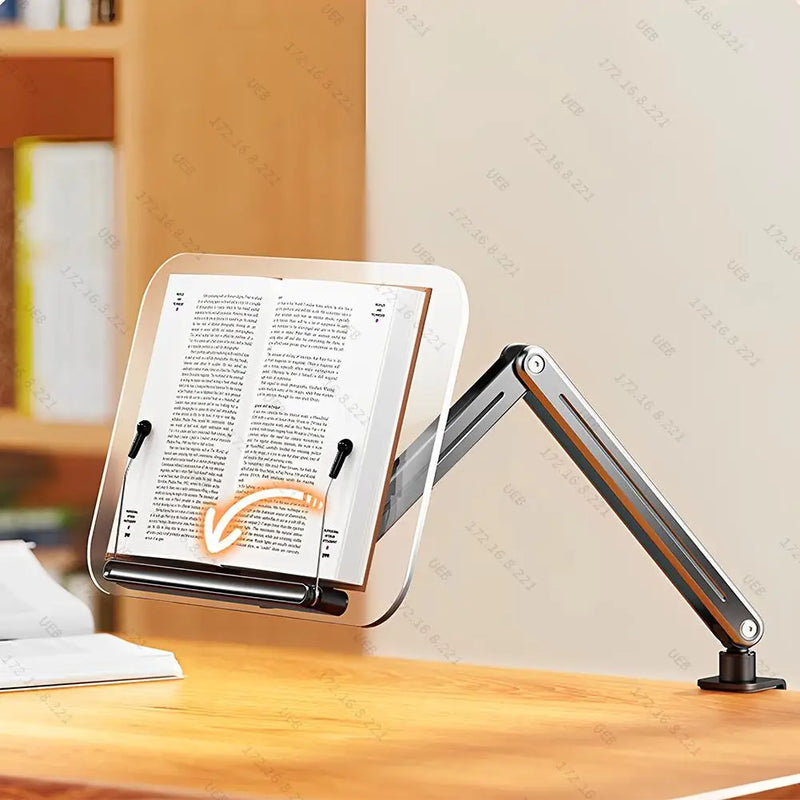 Acrylic Book Stand Ergonomic Foldable Book Support 360° Rotating Collapsible Desktop Riser Stand for Recipe Sheet Music Tablet