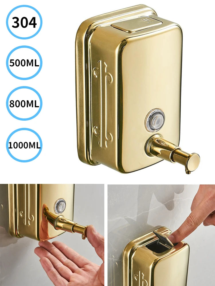 Wall Mounted Liquid Soap Dispenser Luxury Gold Soap Container Bathroom Shower Soap Hand Sanitizer Dispenser Bathroom Accessories