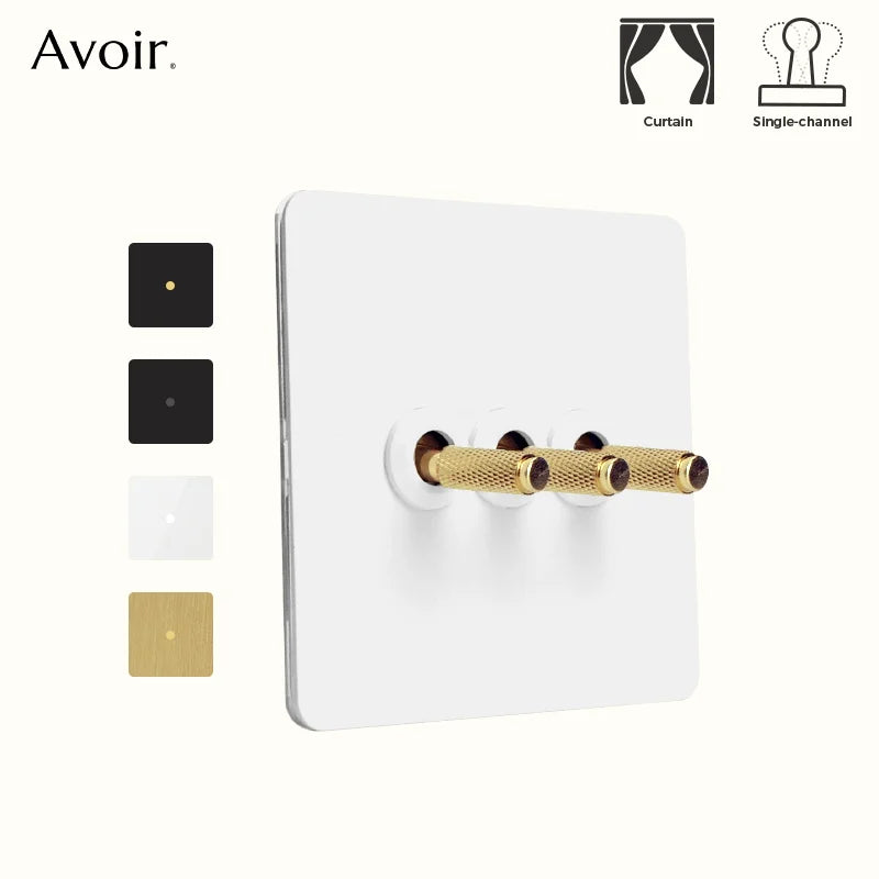 Avoir 86 Type Wall Momentary Switch Brass Carved Lever Toggle Lighting Switches 1 Way Black White Gold Stainless Steel Panel