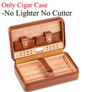 Portable Humidor Cigar Box Travel Cigar Case Leather Cedar Wood Cigar Humidor Box W/ or W/O Cutter Lighter Puro Set Accessories