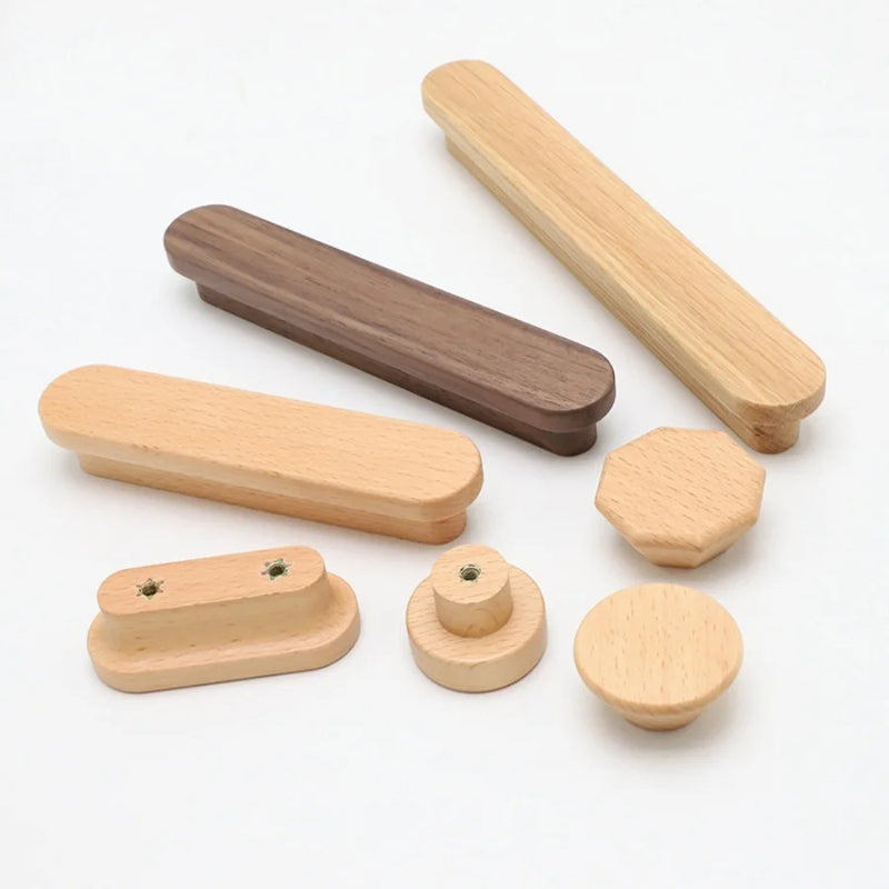 Natural Wooden Furniture Handle Nordic Kitchen Cabinets Pulls Handles Cabinets and Drawers Dresser Knobs Long Wardrobe Pull