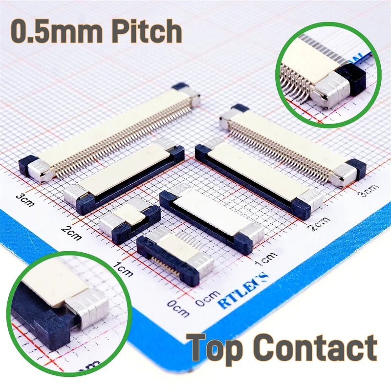 10pcs 0.5mm Pitch FPC Flat Cable FFC Connector 4 5 6 8 9 10 12 14 16 20 22 24 30 32 34 40 45 50 60 64Pin Top Bottom Contact SMT