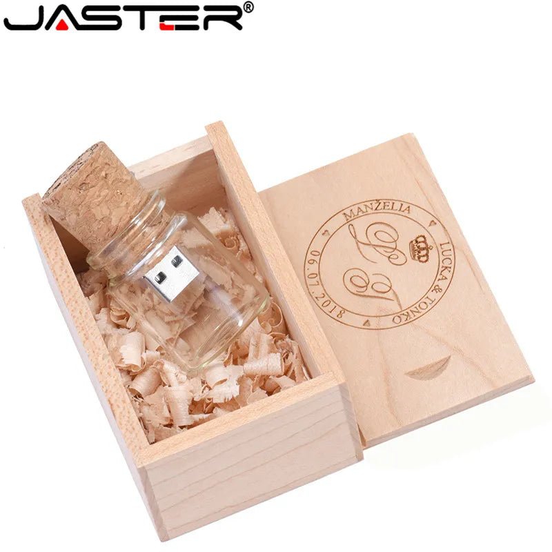 JASTER New arrival messenger bottle usb 2.0 memory stick glass drift bottle usb flash drives wooden cork pendrive 16GB 32GB 64GB