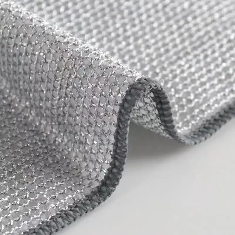 Quick Drying Silver Wire Cleaning Dish Cloth Metallic Line Scouring Pad Household Wet Rag For Kitchen Gadget