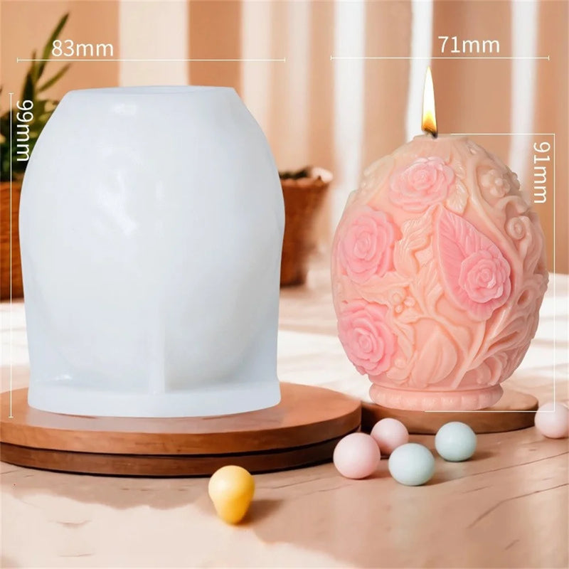 3D 2025 DIY Flower relief egg candle silicone mold Rose flower Easter egg resin mold Peony flower relief egg Decor gypsum mold