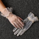 Retro Spring Summer Women Short Tulle Gloves White Black Wedding Gloves Stretchy Lace Full Finger Mittens Mesh Translucent Glove