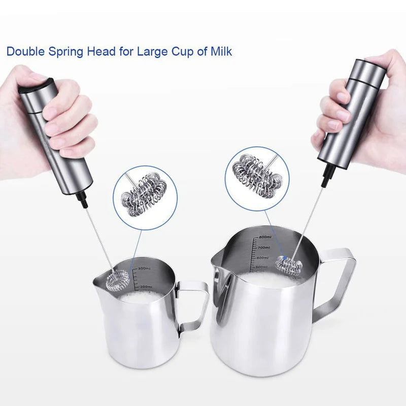 Electric Milk Frother Wireless Handheld Electric Powerful Stainless Steel Spring Mixer Foam Whisk Maker for Coffee Cappuccino