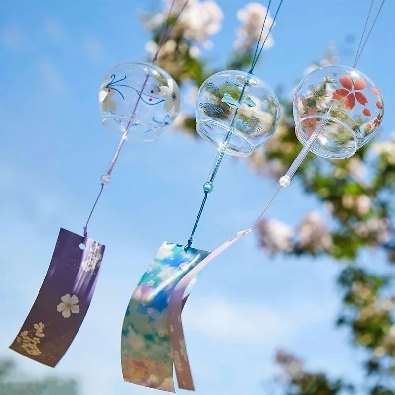 Sakura Glass Wind Chime Hanging Drop Birthday Gift Ornament Transparent Wind Spinner Bell Pendant Japanese Style Decoration