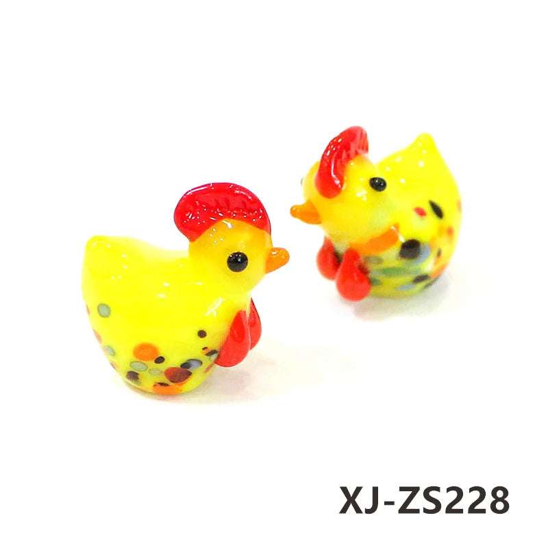 2pcs Cute Handmade Glass Chicken Mini Figurines Ornaments Home Living Room Tabletop Fairy Garden Decor Easter Chick Tiny Statues