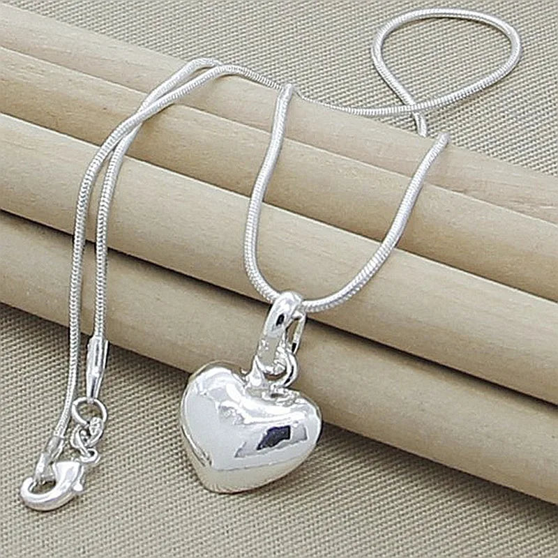 Lovely cute 925 Sterling Silver Solid Heart Necklace 18-30 Inches Snake Chain For Women Wedding Charm Fashion Jewelry party