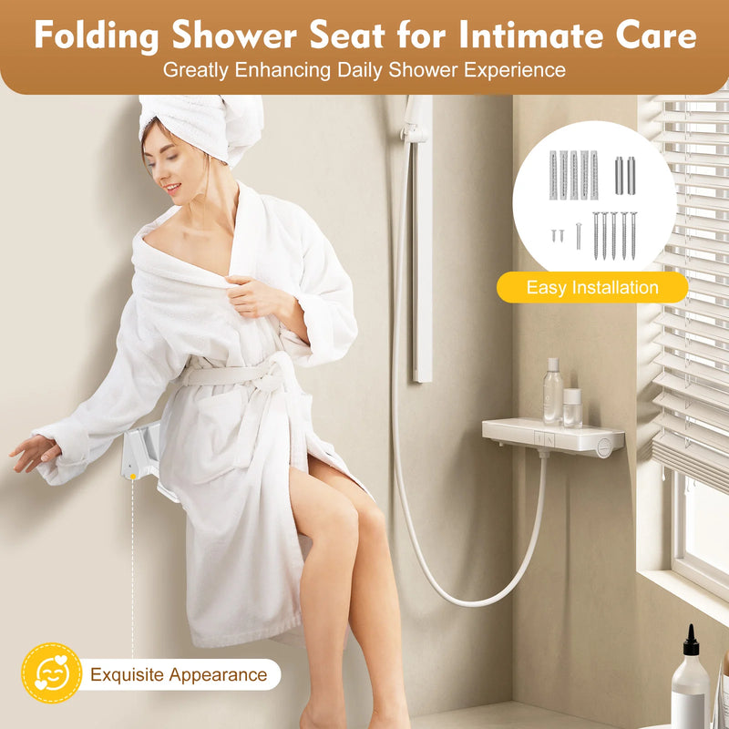 Folding Shower Seat Wall Mounted Secure Folding Shower Bench Space Saving Mounted Shower Seat Luxury Fold Down Shower Seat