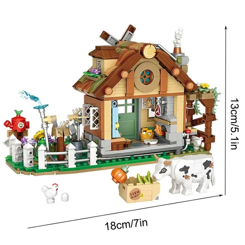 City Street View MINI Building Blocks Set DIY Country Windmill Cabin Model Assembled Ornaments Aldults and Children's Toys Gifts