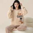 Autumn Winter Thick Coral Velvet Long Sleeve cute Cartoon Sleepwear Warm Flannel Women Pyjamas Sets Flannel Pajamas Set for Girl