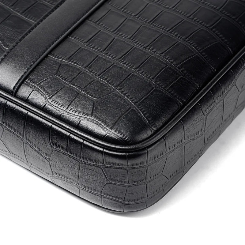 Oyixinger Men's Bag Fashion Business Briefcase For Men Crocodile Pattern Leather Handbag For 14inch Laptop Casual Shoulder Bags