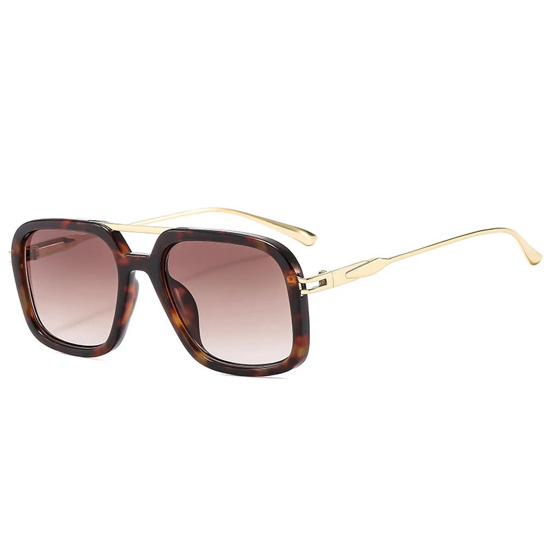 SO&EI Retro Double Bridges Square Men Sunglasses Shades UV400 Fashion Gradient Women Sun Glasses