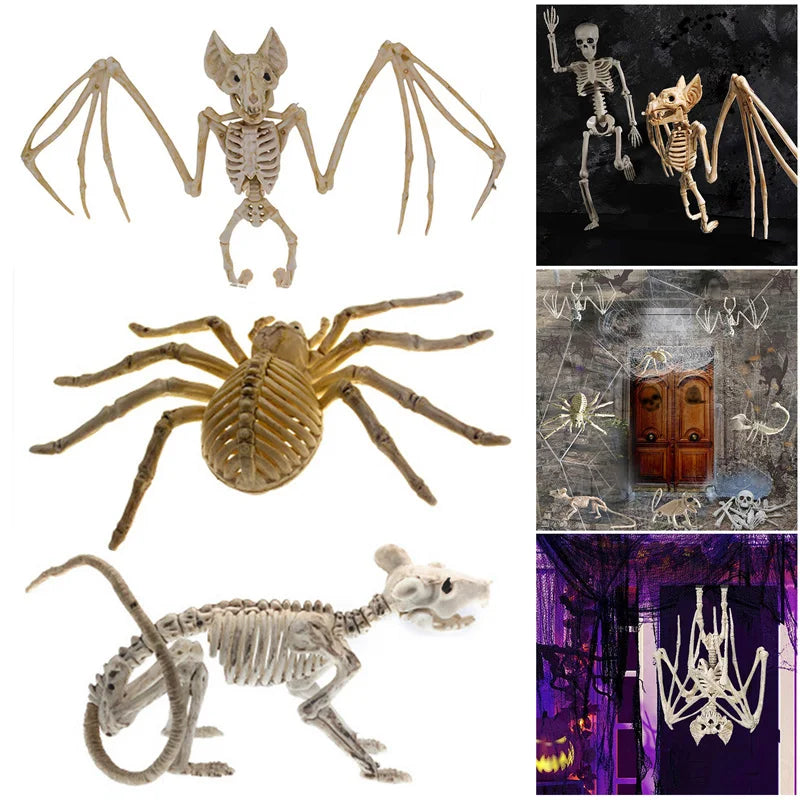 Horror Halloween Animal Skeleton Bones Scary Plastic Bat Mouse Skeleton Ornaments Creepy Party Decoration Children Gift