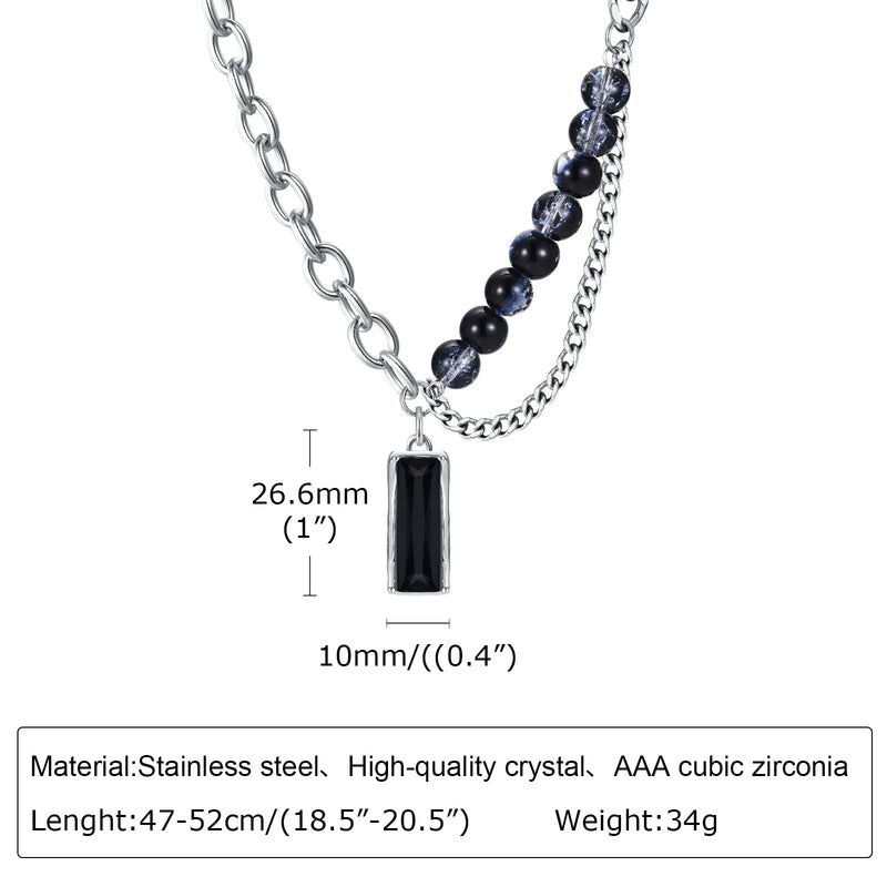 Vnox Stylish Black Stone Choker Necklaces for Men Women, Double Layers Chain Collar,Valentine's Father's Day Birthday Party Gift