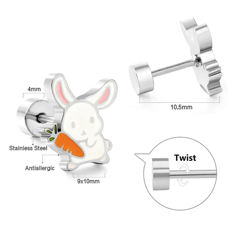 LUXUSTEEL Lovely Coloful Animal Stud Earrings For Girls Stainless Steel Anti-allergy Rabbit Penguin Dog BFF Jewelry Gifts