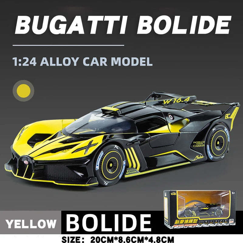 1:24 Bugatti Bolide Alloy Sport Car Model Diecast Sound And Light Pull Back  Toy Collecting Hobbies Children's Birthday Toy Gift