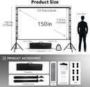 VEIDADZ Projector Screen With Stand White Wrinkle-Free 160° Viewing Angle 60-150 inch Double Sided Screen Home Theater Outdoor