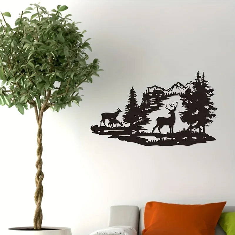 CIFBUY Metal Crafts Home Decoration Wrought Iron Wall Decoration Art Deer Forest Silhouette Modern Minimalist Decorations
