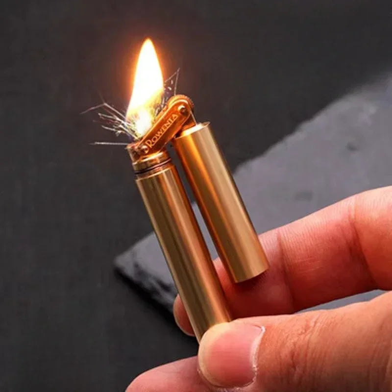 Brass Kerosene Nunchakus Lighters Windproof Mini Retro Grinding Wheel Ignition Flint Free Fire Men Smoking Toy Gift 2024 New