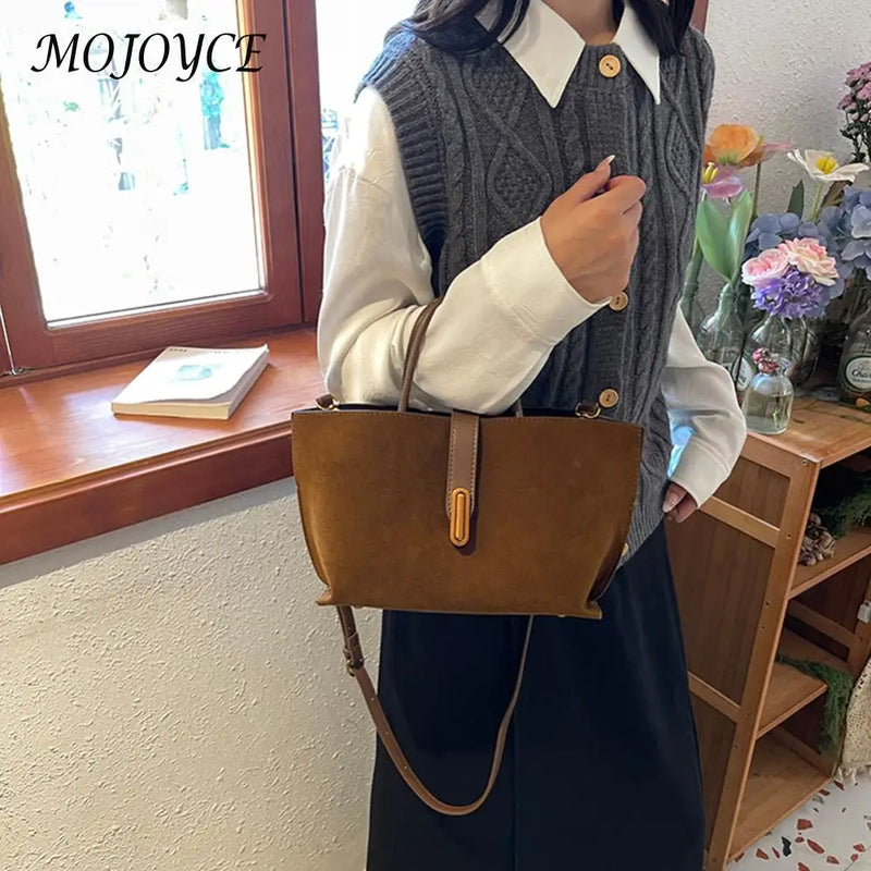 Women Faux Suede Tote Bag Fashion Shoulder Bag Solid Color Trendy Carrying Bag Designer Tote Handbag Outdoor Travel Bag