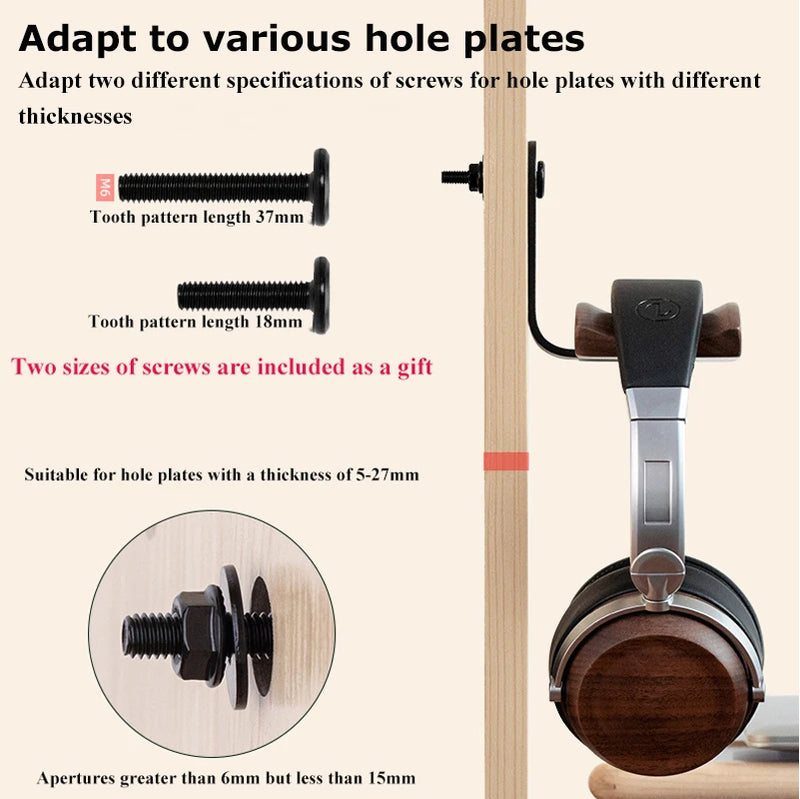 Universal Headphone Stand Solid Walnut/Beech Wood +Aluminum Alloy Headphones Hanger Hole Plate Gaming Headset Holder No Punching