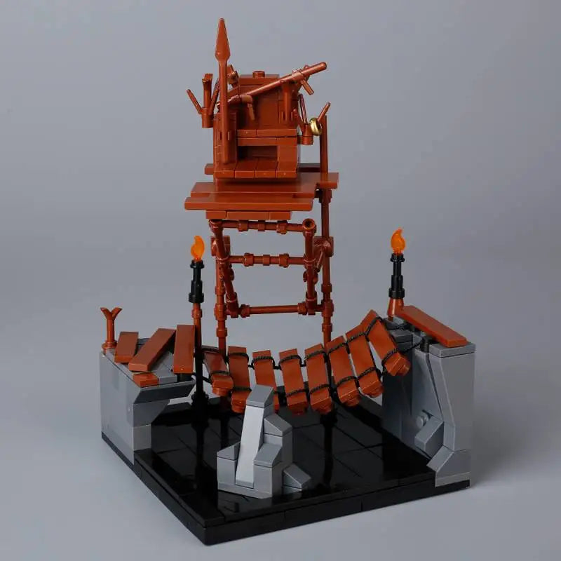 MOC Medieval Castle Building Blocks kit Tent Campfire Siege Car Hanging Cage Trial Bench Guillotine Weapon Toys Gifts Mini Brick