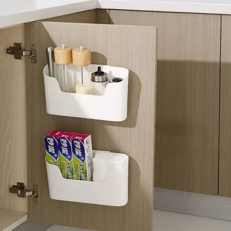 Kitchen Wall-mounted Adhesive Storage Rack Multifunctional Cabinet Door Storage Box Under Sink Drawer Shelf Bathroom Organizer