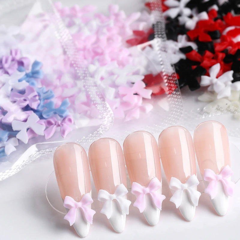 50Pcs Kawaii Bowknot 3D Cute Pink White Nail Art Decorations Nail Charms Accessories Manicure DIY Mini Bowknot Design Supplies