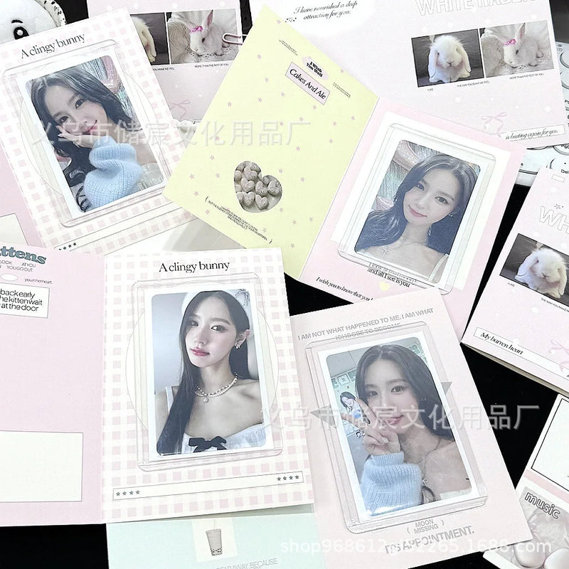 10Pcs Korean Ins Cute Cake Bunny Folding Back Card Kpop 3-inch Photocard Holder Writable Sell Card DIY Decor Packing Fixed Board