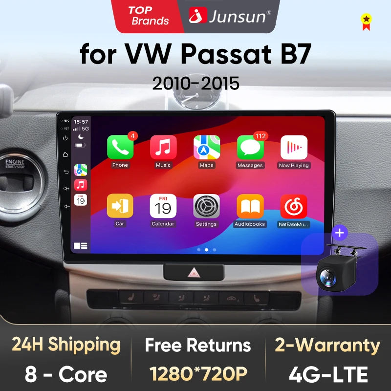 Junsun V1 AI Voice Wireless CarPlay Android Auto Radio for VW Passat B6 B7 CC 2010 - 2015 4G Car Multimedia GPS 2din autoradio